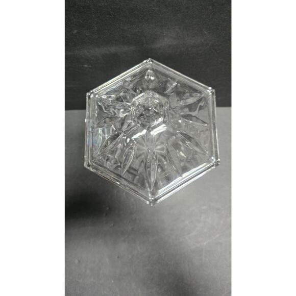 Cut Glass Style Lidded Candy Jar Clear Hexagon Apothecary Diamond Pattern 8.5in - Picture 3 of 6